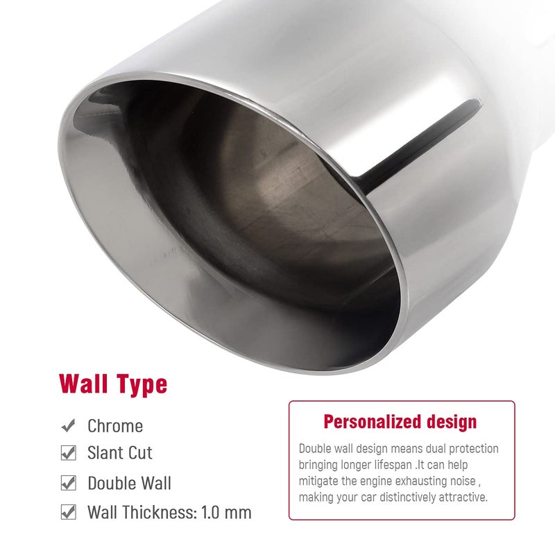 Upower 2.5 Inch Inlet Diesel Exhaust Tip 2.5" to 4" Exhaust Tailpipe 5" Long Double Wall 304 Stainless Steel Weld-On Round Slant Tailpipe Tips 2.5" x 4" x 5, 2PCS - Image 5